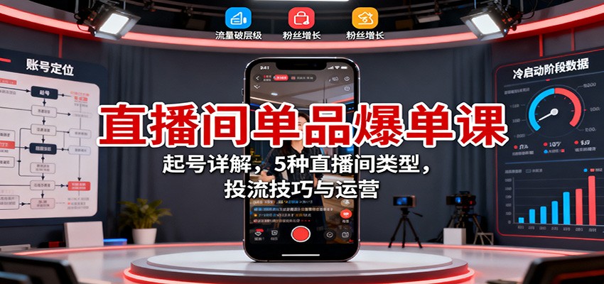 直播间单品爆单课：起号详解，5种直播间类型，投流技巧与运营-晶创聚力