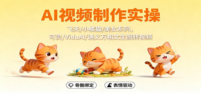 AI视频制作实操，飞天/小橘猫/美女系列，可灵/ViduAl/通义万相文生图转视频-晶创聚力