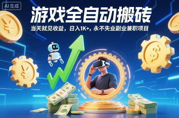 游戏全自动搬砖，当天就见收益，日入1K+，永不失业副业兼职项目【揭秘】-晶创聚力