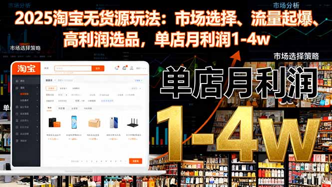 2025淘宝无货源玩法：市场选择、流量起爆、高利润选品，单店月利润1-4w-晶创聚力