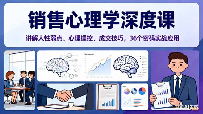 销售心理学深度课，讲解人性弱点、心理操控、成交技巧，36个密码实战应用-晶创聚力