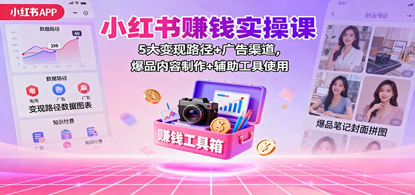 小红书赚钱实操课：5大变现路径+广告渠道，爆品内容制作+辅助工具使用-晶创聚力