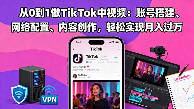 从0到1做TikTok中视频：账号搭建、网络配置、内容创作，轻松实现月入过万-晶创聚力