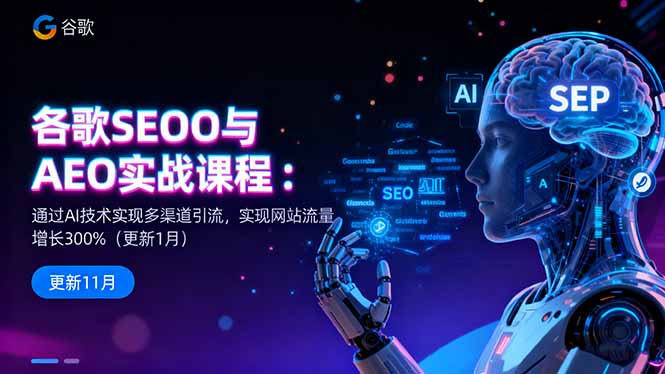 谷歌SEO与AEO实战课程：通过AI技术实现多渠道引流，实现网站流量增长300%-晶创聚力