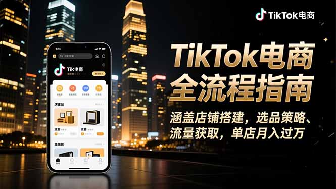 TikTok电商全流程指南，涵盖店铺搭建、选品策略、流量获取，单店月入过万-晶创聚力