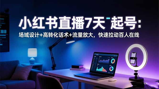 小红书直播7天起号：场域设计+高转化话术+流量放大，快速拉动百人在线-晶创聚力