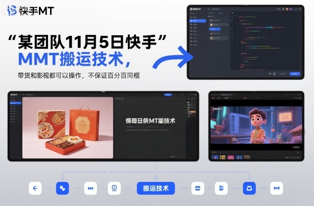 某团队11月5日快手MT搬运技术，带货和影视都可以操作，不保证百分百同框，自测-晶创聚力