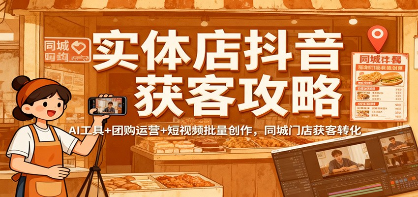 实体店抖音获客攻略：AI工具+团购运营+短视频批量创作，同城门店获客转化-晶创聚力