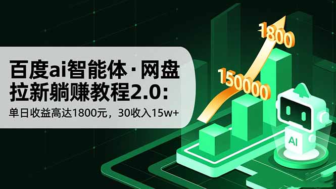 百度ai智能体·网盘拉新躺赚教程2.0：单日收益高达1800元，30收入15w+-晶创聚力